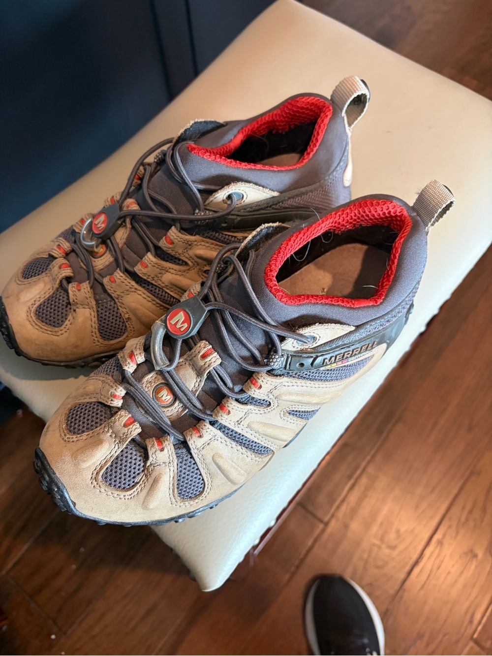 Merrell Beige and Gray Trail Sneakers with Red Lining